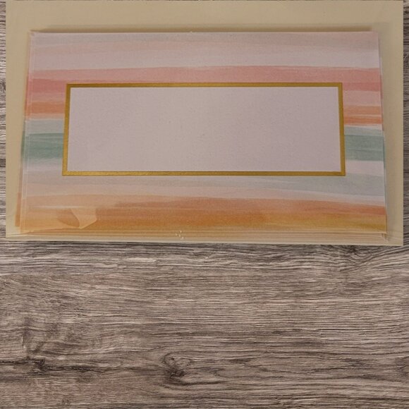 Pastel Stripe Place Cards‎ 40 Ct Watercolor Pink Orange Green Gold Easter Party - Picture 3 of 3
